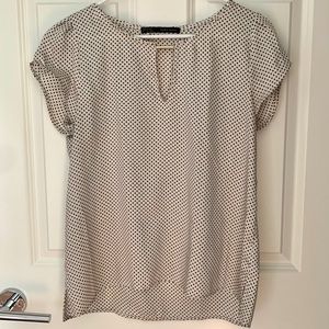 Zara navy and off white polka dot top blouse